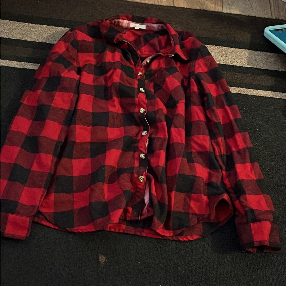 Red and Black Plaid Button-Up Shirt